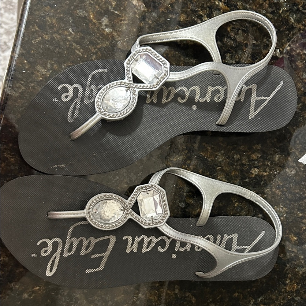 American Eagle Outfitters Metallic Sandals with Gem Accents